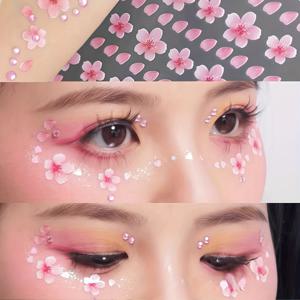 TEMU 핑크 벚꽃 얼굴 아이 메이크업 스티커 2개 세트, 핑크 앤틱 무대 복숭아 꽃 메이크업 스티커, 꽃 눈물 장식