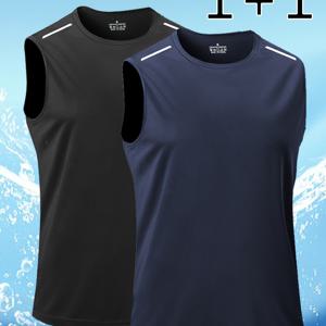 TEMU 남성용 빠른 건조 민소매 운동 탱크탑 2개 세트, 여름 러닝 및 트레이닝용 솔리드 컬러 라운드 넥 조끼 - 블랙 & 화이트, 가벼운 폴리에스터 원단, 통기성 디자인의 캐주얼 & 액티브웨어, 체육관 셔츠