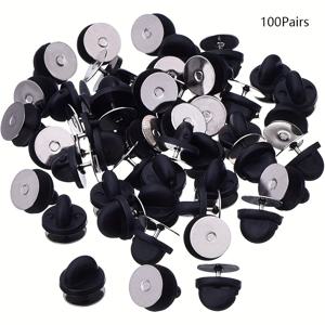 TEMU 100개 블랙 실리콘 핀백, 고정된 표면으로 비즈, 보석 만들기 용품, 비즈 보관함| 스타일리시 핀백| 내구성 있는 핀백, 보석 만들기 용품, 비즈 보관함 용품