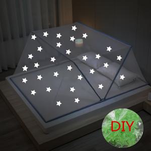 TEMU 단독 또는 이중 침대용 야광 별 모양 모기장 - 접이식, 설치 불필요, 검은색 메쉬와 별 디자인, 부분 청소만 가능