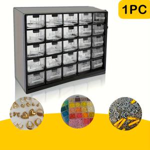 TEMU 25-드러워 블랙 울트라 두꺼운 PP 멀티 레이어 데스크탑 정리함, 조절 가능한 디바이더 - 먼지 방지, 벽걸이 및 독립형 디자인, DIY 공예, 보석, 비즈, 하드웨어 및 사무용품 보관 - 가정 또는 사무실 데스크, 데스크탑 보관함에 적합