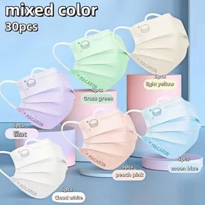 TEMU 6색 마카롱 페이스 스카프, 30개 개별 포장, 여름용 얇은 디자인, 고급 감각의 단색 조합, 성인용 [데일리 라이프 - 비사용]