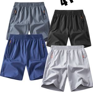 TEMU 4개 남아용 속건성 운동 반바지, 옆면 지퍼 포켓 - 통기성 좋은 흡습 수영 반바지, 가볍고 신축성 있는 원단으로 여름 스포츠, 헬스, 야외 활동에 적합, 짐 반바지, 튼튼한 구조