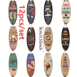 TEMU 2D 플랫 - 12pcs/세트 여름 장식, 빈티지 서프보드 테마 목걸이 - 여름 파티, 수영장 파티 장식, 집, 사무실 및 휴일 장식, 해변 파티 액세서리, 2D 플랫 제품에 이상적입니다.