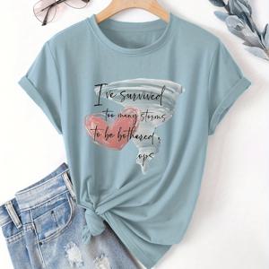 TEMU 여성용 반팔 티셔츠, 쓰나미 생존자 문신 디자인 - 