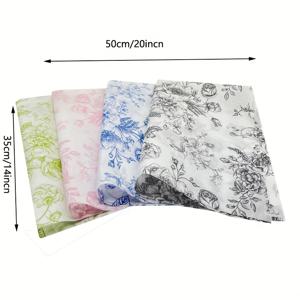 TEMU 100장의 파란색과 흰색 핑크와 흰색 검정과 흰색 녹색과 흰색 꽃무늬 티슈 페이퍼, 중국 스타일 선물 포장지 PE 프린트 DIY 아트 크래프트 용지 결혼식 생일 신부 선물 파티 호의에 적합, 50*35cm