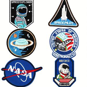 TEMU 새로운 우주 비행사 행성 아이언-온 패치 6개 세트, 의류 수리 및 맞춤화를 위한 블루 폴리에스터 아이언-온 어플리케