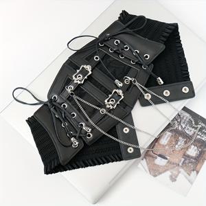 TEMU 1개 빈티지 레이스 & 새틴 코르셋 벨트 - 조절 가능한 메탈릭 버클, 우아한 허리밴드 드레스·셔츠·일상복·이브닝룩용 여성 패션 액세서리, 세련된 디자인, 새틴 마감