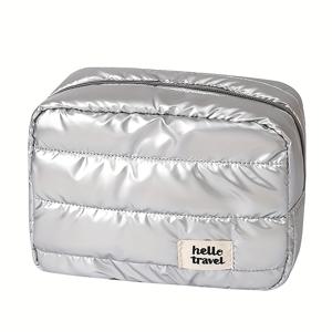 TEMU 여성용 대용량 경량 여행 화장품 가방 - 내구성 있는 나일론 메이크업 정리함, 지퍼 클로저 & 상단 핸들, 일상 및 여행용 캐주얼 블랙 세면도구 가방