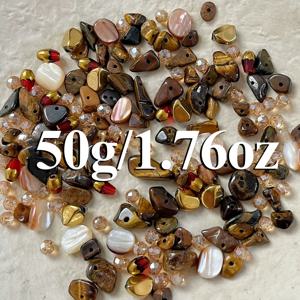 TEMU 천연 스톤 & 비즈 키트 - 호랑이눈, 자스퍼, 마노, 카넬리안, 문스톤, 블러드스톤 비즈 (1.76oz) DIY 주얼리 만들기, 팔찌, 목걸이용 - 멀티컬러 마블링 패턴 (갈색/빨간색/흰색)