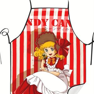 TEMU 레트로 애니메이션 캐릭터 주방용 앞치마 - 생동감 넘치는 빨간색과 흰색 줄무늬 디자인에 귀여운 소녀 아트, 요리 및 베이킹을 위한 내구성 있는 쉬운 세척 원단, 손세탁/드라이클리닝 가능, 베이킹 필수품 | 귀여운 캐릭터 프린트 | Easyclean 앞치마, 빈티지 앞치마