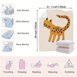 TEMU 1개 카툰 호랑이 추상 아트 플란넬 선물 담요, 심플하고 생동감 있는 침대 덮개 수건, 야외 샤울, 부드러운 쿠션 의자 장식용 다목적 280GSM, 친구 딸 아들 부모 연인을 위한 최고의 생일 선물