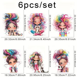 TEMU 6팩 만화 고양이 & 다림질 전사 데칼 - 세탁 가능한 비닐 DIY 스티커, 티셔츠, 마스크, 청바지, 백팩용 | 다양한 색상, 6가지 독특한 디자인과 재미있는 고양이 일러스트레이션, 장난스러운 아트워크, 오래 지속되는 프린트, 공예 애호가를 위한 액세서리