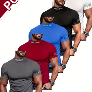 TEMU 5pcs 남성 슬림핏 블랙 티셔츠 - 부드러운 폴리에스터, 라운드 넥, 반팔, 기계 세탁 가능, 신축성 및 편안함, 스포츠, 피트니스 및 캐주얼 여름 착용, 피트니스 의류 | 반팔 티 | 편안한 피트니스 의류|반팔티