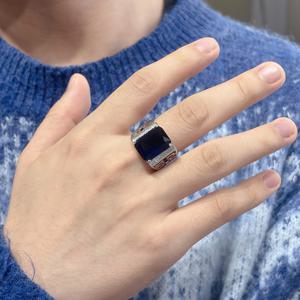 TEMU 조절 가능한 아트 데코 남성용 반지 - 6X15mm 모사 사파이어 큐빅 지르콘리아 레트로 웨딩 밴드, 힙합 스타일 남편/남자 친구를 위한 특별한 생일 약혼 웨딩 선물