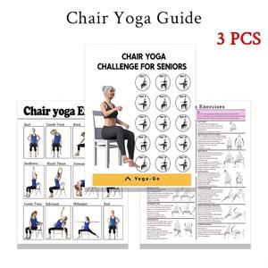 TEMU 3피스 의자 요가 가이드 세트 - 사진과 도면이 포함된 단계별 의자 요가 자세, 근육 그룹 및 호흡 운동 표시 - 노인과 초보자에게 친숙한 포스터, 홈, 스튜디오용 - 노인을 위한 의자 요가 차트, 신체 및 균형 훈련 - 쉽게 따라할 수 있는 시각적 지침 - 의자 요가 수업 및 개인 연습에 이상적 - 공간 절약형 요가 세트
