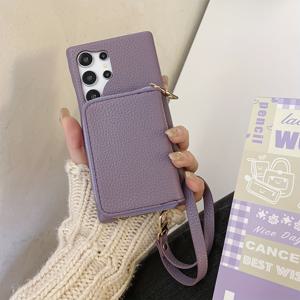 TEMU 삼성 갤럭시 S25, S24 울트라 플러스, 샤오미 및 레드미 노트 13R 프로+를 위한 인조 가죽 지갑 케이스, 보라색 리치 텍스처, 레인저드, 카드 홀더를 특징으로 하는 보호 기능을 갖춘 제품입니다.