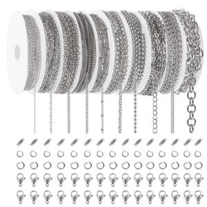 TEMU 10롤 74피트 304 스테인리스 스틸 체인, 로브스터 걸쇠 및 멜론 씨 걸쇠 세트 포함 주얼리 제작 키트, 주얼리 제작 용품