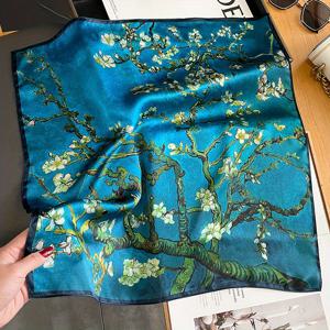 TEMU 여성용 럭셔리 실크 스카프 - 우아한 터키석 & 그린 플로럴 패턴, 부드러운 논엘라스틱 넥 랩, 포멀/캐주얼 이벤트용 샤울 헤어 액세서리, 세탁기 사용 가능 럭셔리 패션 주얼리 , 스타일리시 랩, 가벼운 원단, 다용도 랩, 캐주얼 웨어