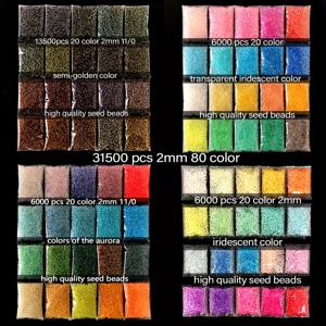 TEMU 31500개 80색 유리 씨앗 비즈 키트, 2mm 11/0 반황금/투명 무광/아쿠아마린 진주빛 쌀알 모양 비즈, 각 팩당 5g 총 400g/14.11oz, DIY 수제 팔찌 목걸이 반지 펜던트 선물용 루스 비딩 액세서리 재료