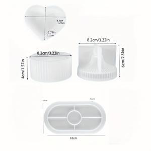 TEMU 4개 실리콘 몰드 세트, 오벌 트레이 몰드, 하트 모양 접시 몰드, 뚜껑이 있는 원통형 보관병 몰드 포함, 레진 석고 시멘트 주조용, DIY 캔들 병, 화분, 아트 공예, 홈 데코 실리콘 몰드