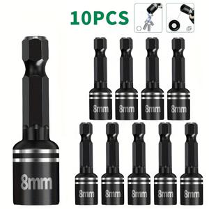 TEMU 5/10pcs 강력한 자석 충격 드라이버 소켓 도구 세트 8mm*45mm, 강철 내부 6각 소켓 헤드, 연장 어댑터 및 너트 드라이버 포함, 내마모성, 고강도, 방수, 내구성, 메트릭 크기 포함, 검은색