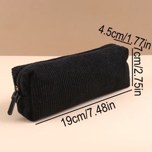 TEMU 1pc 창의적인 레트로 코듀로이 직물 대용량 연필 케이스, 지퍼 클로저가 있는 휴대용 블랙 연필 정리함, 가족 및 친구에게 이상적인 선물, 연필 정리함 | 디자인 | 지퍼 포켓, 연필 포켓