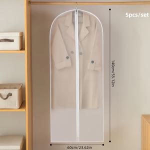 TEMU 투명 옷걸이 가방 5개 세트 - 지퍼형 내구성 드레스 커버, 정장, 코트, 웨딩드레스, 스커트 & 블라우스용 옷장 정리 보관함 | 세탁 가능한 긴 옷 보호 커버 (색상 변색 방지), 정장 가방, 정장 가방, 정장 커버 가방, 코트 보관, 드레스용 드레스백, 의류 커버, 댄스용 의류 가방, 옷 보호 커버 보관함