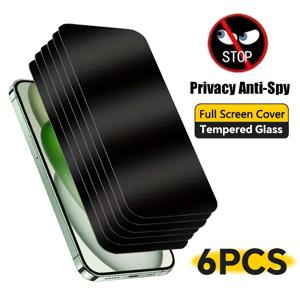 TEMU 아이폰 16/15/14/13/12/X/XS/XR/XS MAX/7 8 Plus/SE2용 프라이버시 안티스파이 강화 유리 스크린 보호 필름, 6개 세트, 9H 경도, 전체 화면 커버, 방지 스크래치