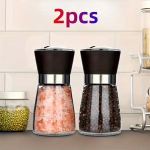 TEMU 2개, 재충전 가능한 소금 후추 그라인더, 조절 가능한 굵기, 재사용 가능한 BBQ 스파이스 그라인더, 홈 주방 식사 소스 공예 액세서리, 후추 밀, 홈 바다 소금 그라인더, 스파이스 그라인더, 수동 후추 그라인더, 스파이스 크러셔, 재사용 가능한 스파이스 병, BBQ 피크닉 캠핑용, 주방 가제트, 선물용 주방 액세서리