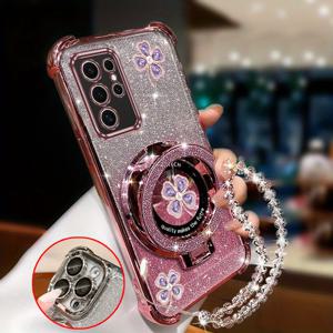 TEMU 반짝이는 손목 스트랩 자석 행운의 클로버 폰 홀더 케이스 삼성 갤럭시 S25 울트라 갤럭시S25울트라 충격 방지 백커버, 충격 방지 케이스,모바일 액세서리,스타일리시 커버,장식용 휴대폰 케이스,내구성 있는 케이스,스마트폰 소유자,패션 애호가