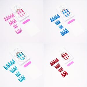 TEMU 96개/4개 롱 스틸레토 핑크 레드 블루 그린 그라데이션 캣 아이 팁 아크릴 프레스 온 네일 XXL 긴 사이즈 완벽 맞춤형 인조 손톱 세트, 여성용 일상 및 레이브 파티용