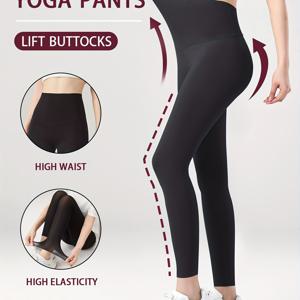 TEMU 1pc 여성용 하이웨이스트 요가 팬츠 - 신축성, 엉덩이 올리기 피트니스 레깅스, 초박형, 반투명, 빠른 건조 베이스 레이어, 복부 조임 및 러닝, 체육관, 요가 및 일상 착용을 위한 하이웨이스트 지원, 하이웨이스트 요가 팬츠 | 슬림 핏 레깅스 | 신축성 있는 원단