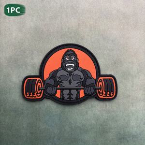 TEMU 1개 고릴라 웨이트 리프팅 3D PVC 패치 - 생생한 오렌지 & 블랙 근육 디자인, 팔찌/배낭/전술 조끼 및 의류 장식용 내구성 있는 다림질/바느질 접착제