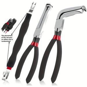 TEMU 3pcs 60° 각도 및 직선 플라이어 세트 - 내구성 강한 카본 스틸, 자동차 커넥터 및 센서용, 레드 악센트 블랙 디자인, 와이어 제거 도구 포함, 스타일리시 블랙 플라이어 | 내구성 강한 카본 스틸 구조 | 자동차 전기 공구