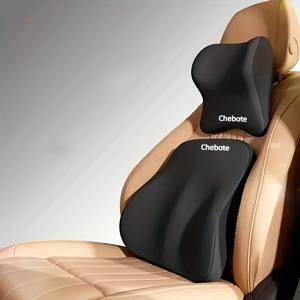 TEMU 모든 차종에 적합한 인체공학적 등받이 및 목받이 세트 (메모리폼 포함), 세탁기 사용 가능, 탈착식 커버 포함, 운전 중에 제공하고 허리 및 경추를 보호하도록 설계됨.