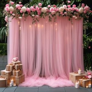 TEMU 두 조각의 로맨틱 핑크 시어 메쉬 커튼, 상단 로드 포켓 디자인, 투명한 얇은 원단으로 완벽한 결혼식 리셉션, 사진 배경, 생일 파티, 단독 파티, 야외 포토 벽, 휴일 장식 및 다양한 행사용. 크기 158x300cm, 할로윈, 크리스마스 이벤트 및 파티 용품