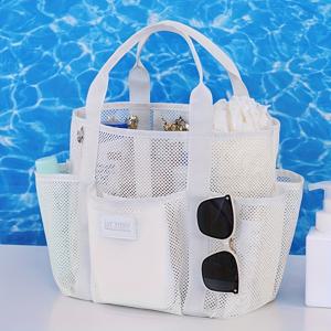 TEMU 새로운 창의적인 패션 비치 토트백 휴대용 정리함 메쉬 가벼운 핸드백 옷 보관 파우치 여행 및 휴가에 적합, 통기성 접이식 다수의 사이드 포켓 필수품