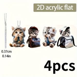 TEMU 귀여운 고양이 자동차 장식이 있는 2D 플랫 아크릴 키체인 세트, 4개입 - 다른 사람을 위한 완벽한 새해 선물