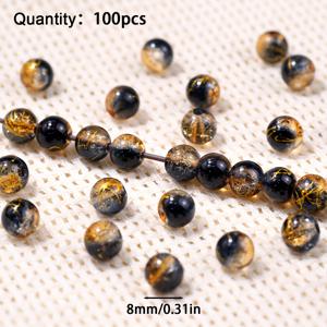 TEMU 100/50개 블랙 & 골드 마블 유리 비즈 - 광택 루스 크래프트 비즈, 목걸이 팔찌 DIY 소품, 골든 베인 장식용 라운드 비즈, 액세서리 제작, 고급 디자인 비즈