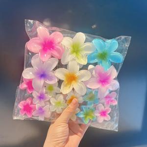 TEMU 18개 세트 하와이안 컬러풀 히비스커스 플라워 헤어클립 - 연한 그라데이션, 내구성 있는 플라스틱 소재, 귀여운 여성용 비치 휴가 액세서리, 페스티벌 및 외출에 완벽