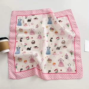 TEMU 여성용 귀여운 한국 스타일 핑크 벚꽃 & 딸기 프린트 스카프 - 부드러운 파스텔 기모노, 하트 & 리본 디자인 - 한복 영감 스퀘어 숄, 저녁 의상, 파티, 결혼식용 (신축성 없음)