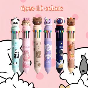 TEMU 6피스 귀여운 카툰 리트랙터블 볼펜 세트 - 10색상 쉬운 색상 전환 소프트 실리콘 팁, 핸드레터링, 그림, 학교, 사무실 & 아트 프로젝트용, 예술적 드로잉 펜, 재미있는 디자인, 부드러운 필기감, 멀티컬러 펜, 학생 및 아티스트를 위한 미니멀한 스타일
