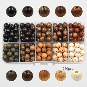 TEMU 250개, 천연 나무 구슬 상자, 다양한 8mm 목재 구슬 혼합 세트, 10가지 스타일, 장식용 목재 구슬 (구슬) - 다목적 사용