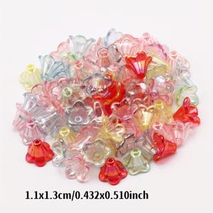 TEMU 100개 (파스텔 & 생생한 색상) 벨 플라워 베이스 - DIY 귀걸이, 펜던트, 목걸이 참 장식용 투명~불투명 액자형 아크릴 비즈 - 중앙 구멍 포함, 팔찌 제작용 내구성 있는 재료, 초보자 및 전문 주얼러리 제작에 적합, 창의적인 디자인을 위한 조각 공예 소품, 가벼운 무게