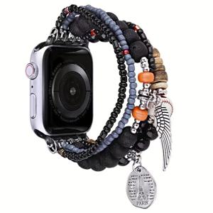 TEMU 여성용 애플워치 밴드 - 빈티지 비즈 스트랩, 시리즈 9/8/7/SE/6/5/4/3/2/1 호환 (40mm/38mm/41mm), 탄력 있는 iWatch 팔찌 교체용 레드/블루/틸/오렌지/블랙/브라운/베이지/화이트/핑크 - 일상 및 정장 이벤트용, 패션 액세서리, 독특한 디자인, 세밀한 비즈 장식, 스타일리시 손목밴드, 컬렉터용