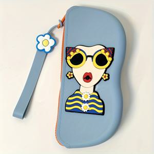 TEMU 실리콘 안경 케이스 손목 스트랩 포함 - 휴대용 여행 정리함 (안경, 립스틱, 이어폰, 소품용) - 귀여운 캐릭터 디자인, 다양한 색상 - 여자친구와 어머니날 선물로 완벽, 귀여운 안경, 네 가지 색상 제공