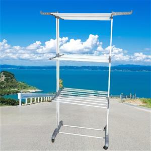 TEMU 1개 대용량 3단 회전 바퀴 롤링 빨래 건조대, 접이식 & 공간 절약 디자인, 다기능 수납 정리함 - 옷, 타월, 침구용, 튼튼한 금속 프레임, 바람 저항형, 모던 스타일, 세탁물 건조대, 홈 오거나이저, 슬림한 디자인, 내구성 강화, 아파트 생활, 바쁜 가정을 위한 풍경 방지 설계