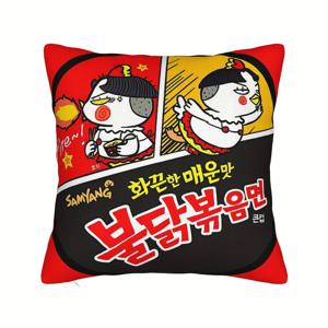 TEMU 비후두 일본 라멘 만화 쿠션 커버 - 재미있는 애니메이션 치킨 누들 먹는 디자인, 레드 & 블랙 현대적 소파 및 거실 장식용 지퍼 클로저, 세탁기 사용 가능, 편안한 엔터테인먼트 공간