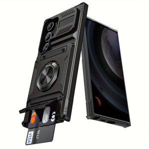 TEMU 삼성 갤럭시 S25, S24, S23 울트라, S25 에지, A56, A55, A36, A35, A26, A25, A16, A15, A14 등 모델에 적합한 강력한 충격 방지 금속 슬롯 스탠드 폰 케이스